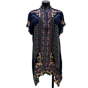 Johnny Was Navy Floral Embroidered Blouse Tunic L